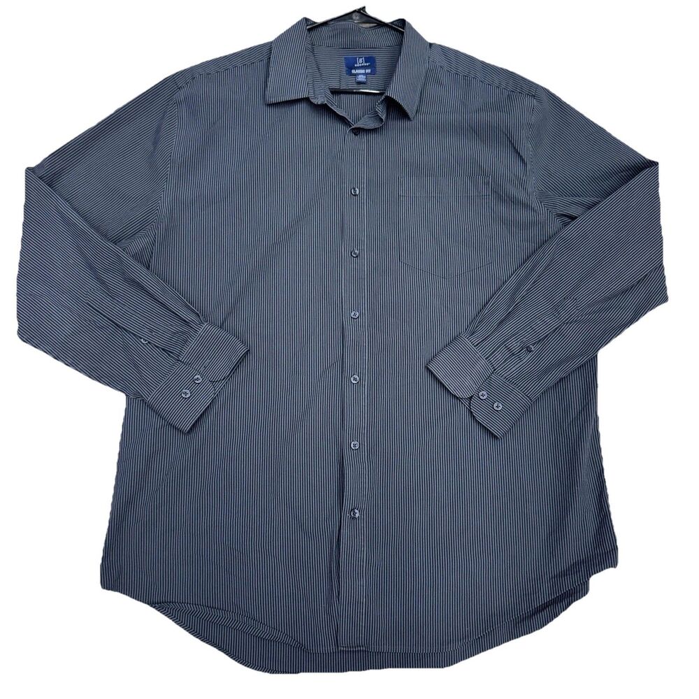 George Black Pin Striped Long Sleeve Button Up - Men’s 2XL Grey 50-52